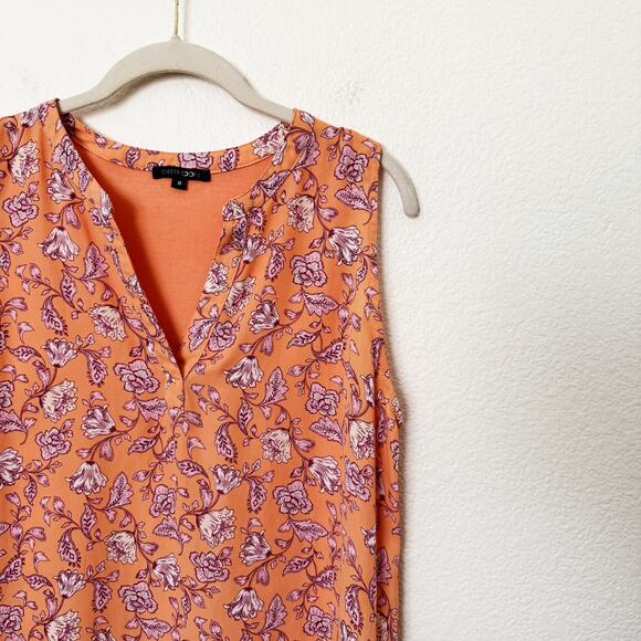 [Papermoon] Orange Floral Print Sleeveless Chiffon Blouse Work Top Size Medium M - Picture 8 of 10